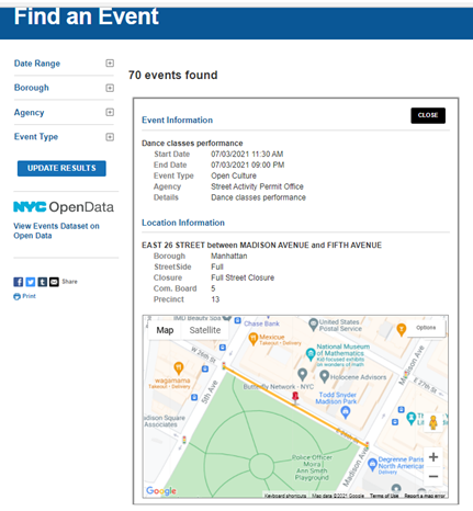 公式NYCイベント許可サイトでのオープンカルチャーイベント紹介ページ(ニューヨーク市HP掲載資料)